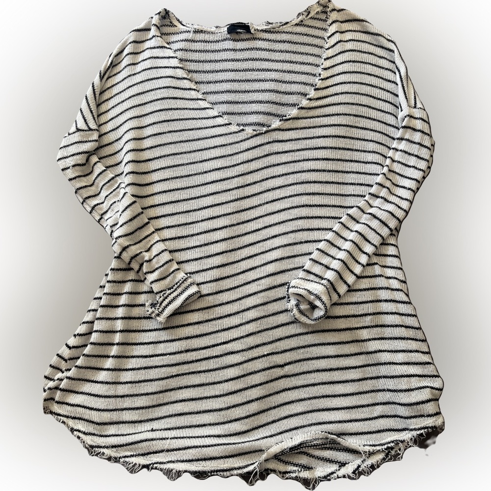 Striped light knitted oversized half sleeve shirt